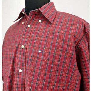 Tommy Hilfiger Shirt Long Sleeve Blue Red Plaid Men's Button Down Size Large